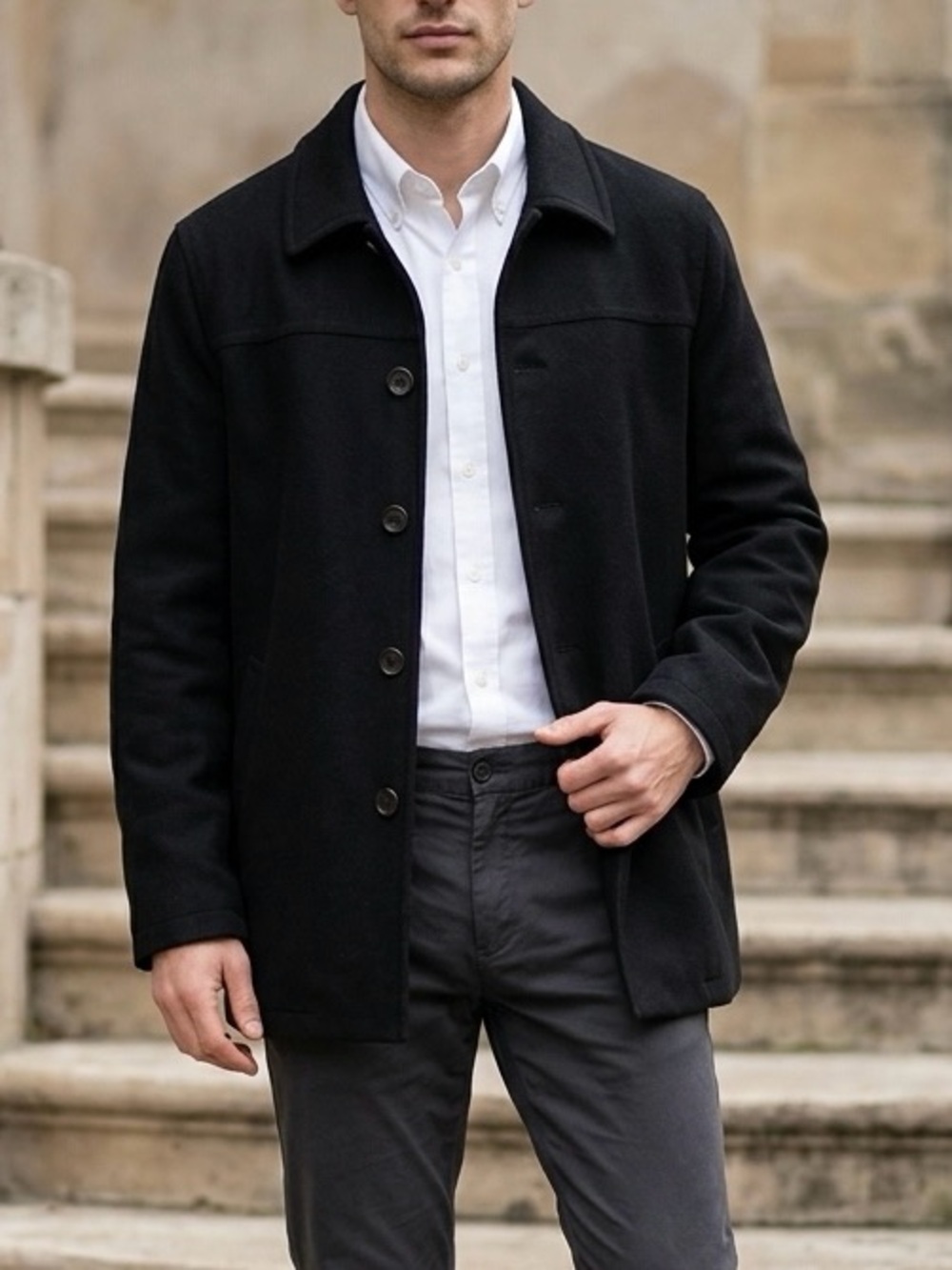 Men’s J.Crew Black Single-breasted Wool-Blend Car Coat